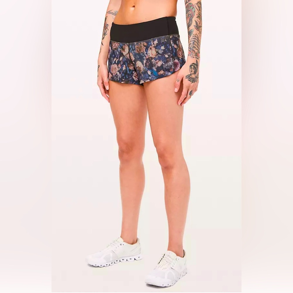 Lululemon Sz 4 Speed Up Short Long 2.5" Frosted Rose Multi/Black